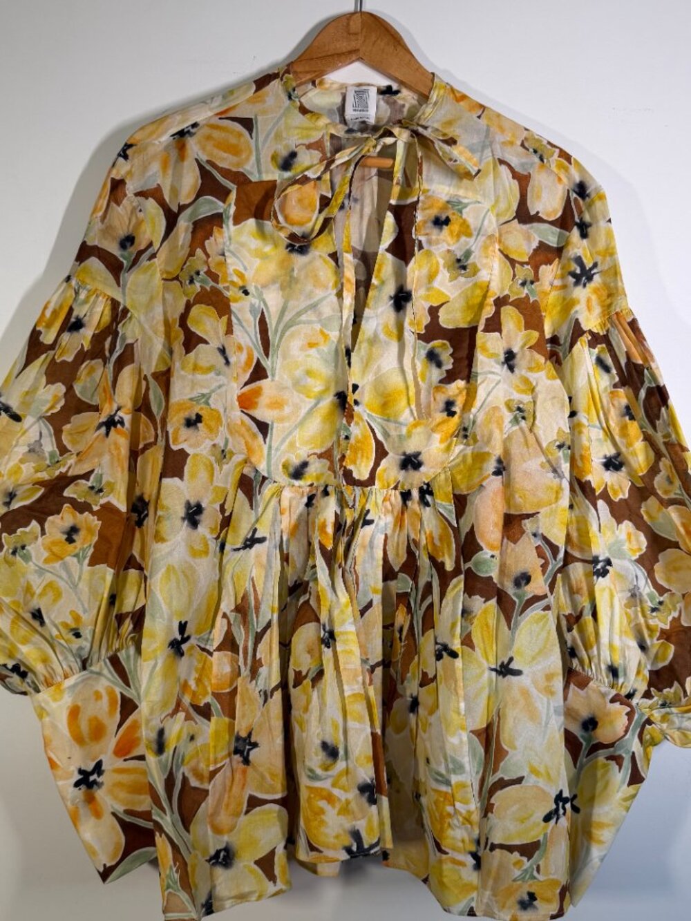 Rosie Assoulin Floral Cotton Blouse Top Made in Italy Size 12 Puff Sleeve